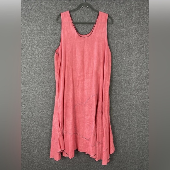 Cynthia Ashby Deep Salmon Sleeveless Flowy Lightweight Linen Midi Dress Large - Picture 2 of 9